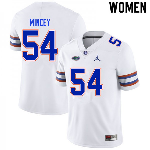 Women #54 Gerald Mincey Florida Gators College Football Jerseys White
